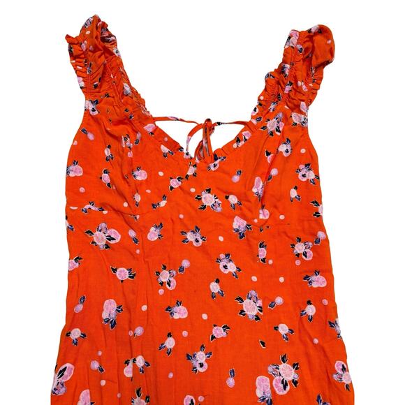 Free People Orange Citrus Print Mini Dress Linen Sundress Medium - Picture 10 of 13
